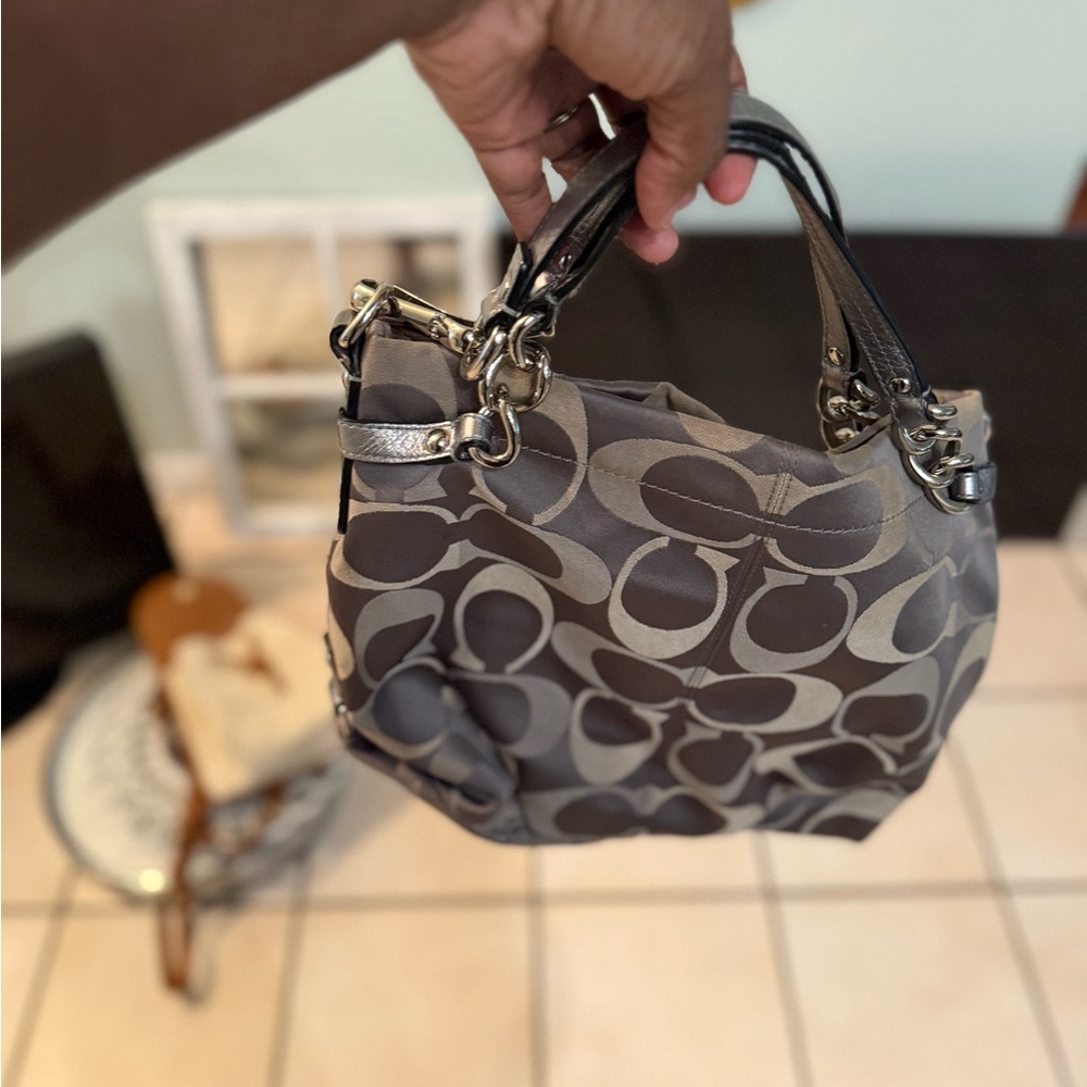Coach Signature Gray and Black Shoulder Bag
